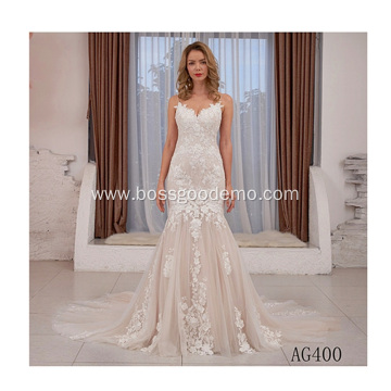 V-neck lace trumpet modern bridal gown backless mermaid pattern civil wedding dress